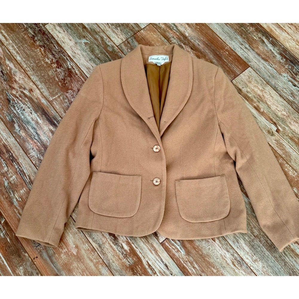 Samantha Taylor Womens 10 Wool Cashmere Blazer Camel Tan Vintage Style Lined